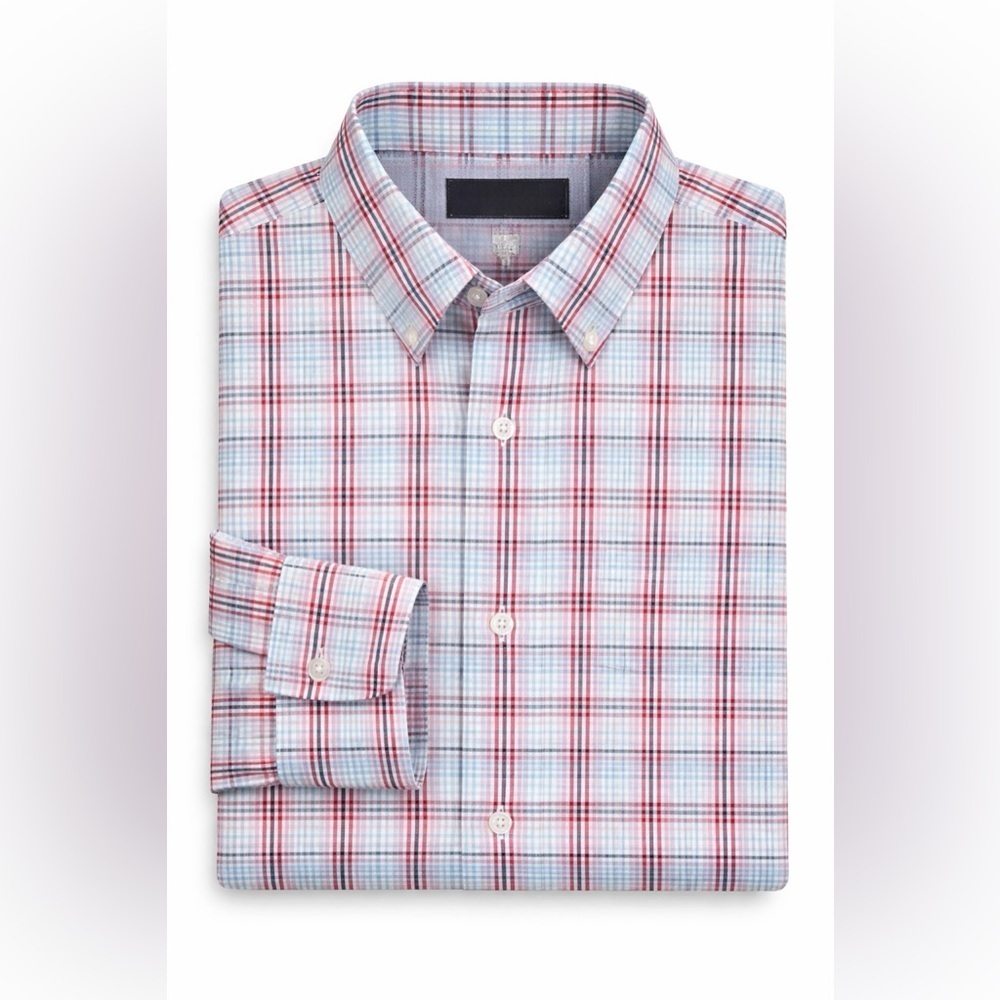 MIX&NY XXL Button-Down Plaid Stretch Shirt Red Blue White